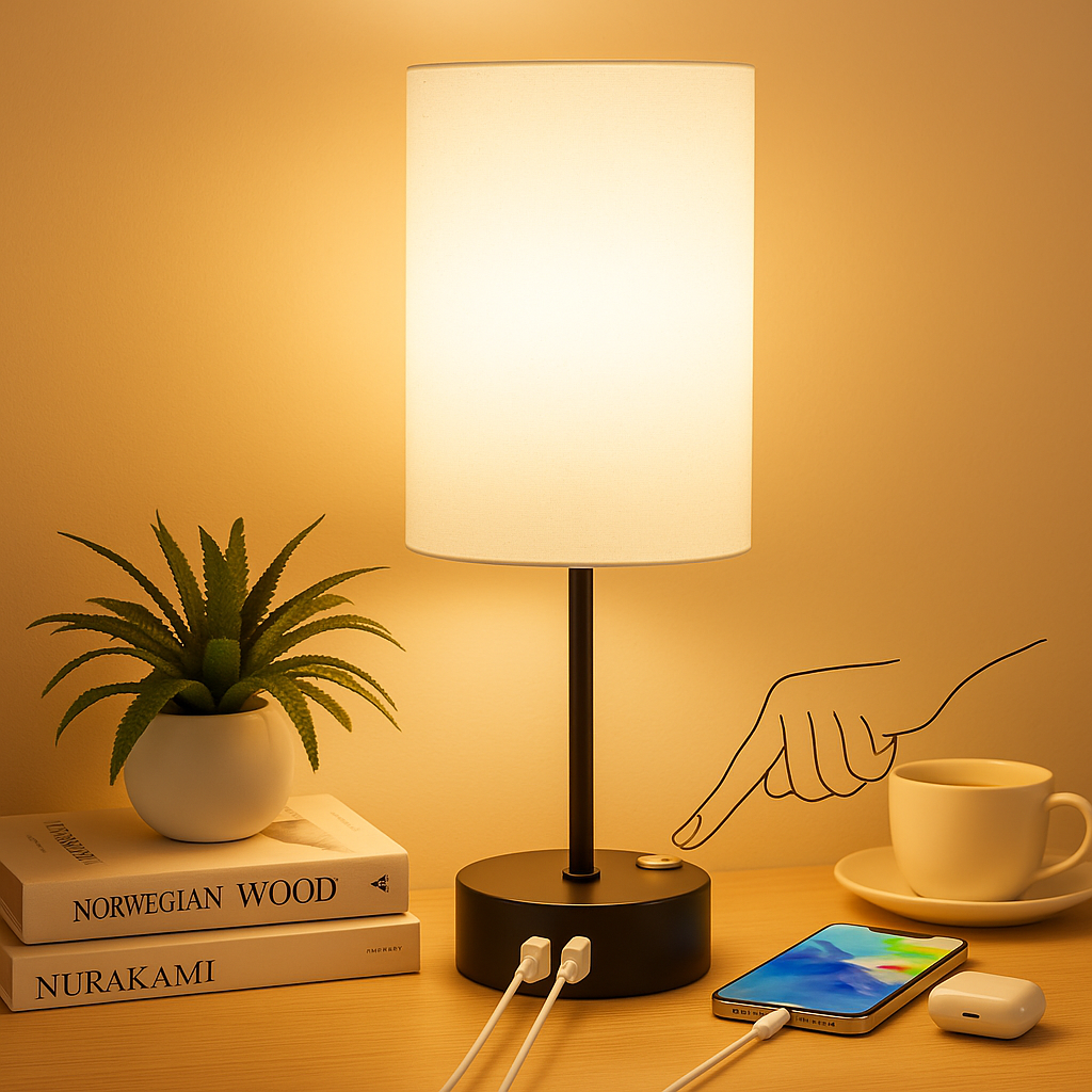 Orren | Touch-dimmbare Nachttischlampe mit USB-Aufladung