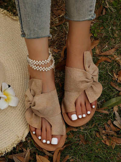 Ottilie – Damen Pantoffeln Schleife Veloursleder Zehentrenner Elegant