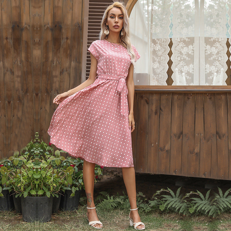 Petronella – Elegantes Polka Dot Midi-Kleid mit kurzem Ärmel für Damen