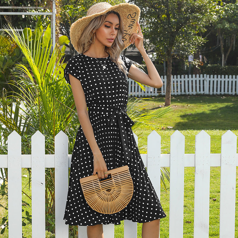 Petronella – Elegantes Polka Dot Midi-Kleid mit kurzem Ärmel für Damen