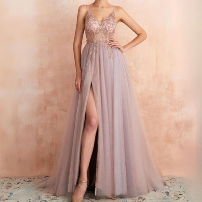 Rafaela - Theresa Tüllkleid mit Schlitz und V-Ausschnitt