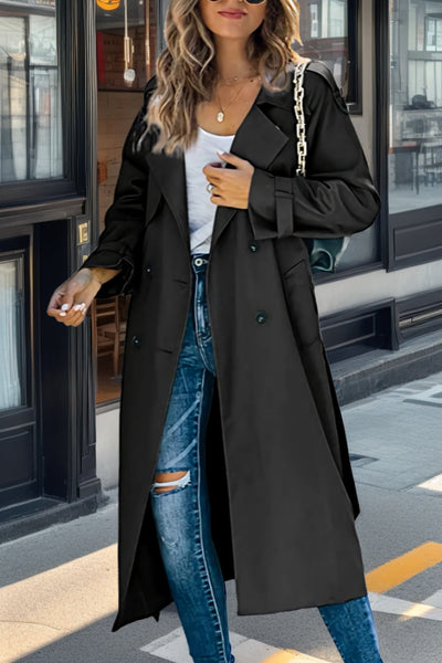 Langer Damen Trenchcoat – Zweireiher, Tailliert & Atmungsaktiv – Elegant