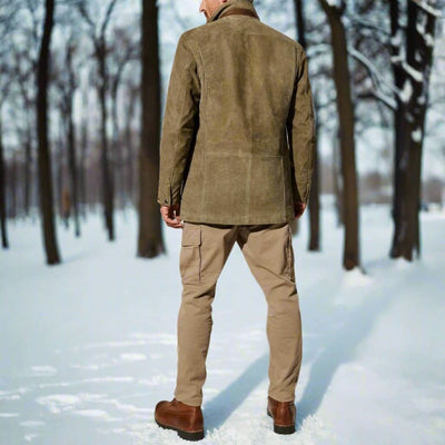 Retro Moderne Herrenjacke aus Wildleder mit Funktionalen Taschen – Elegantes Design für Stilbewusste Männer