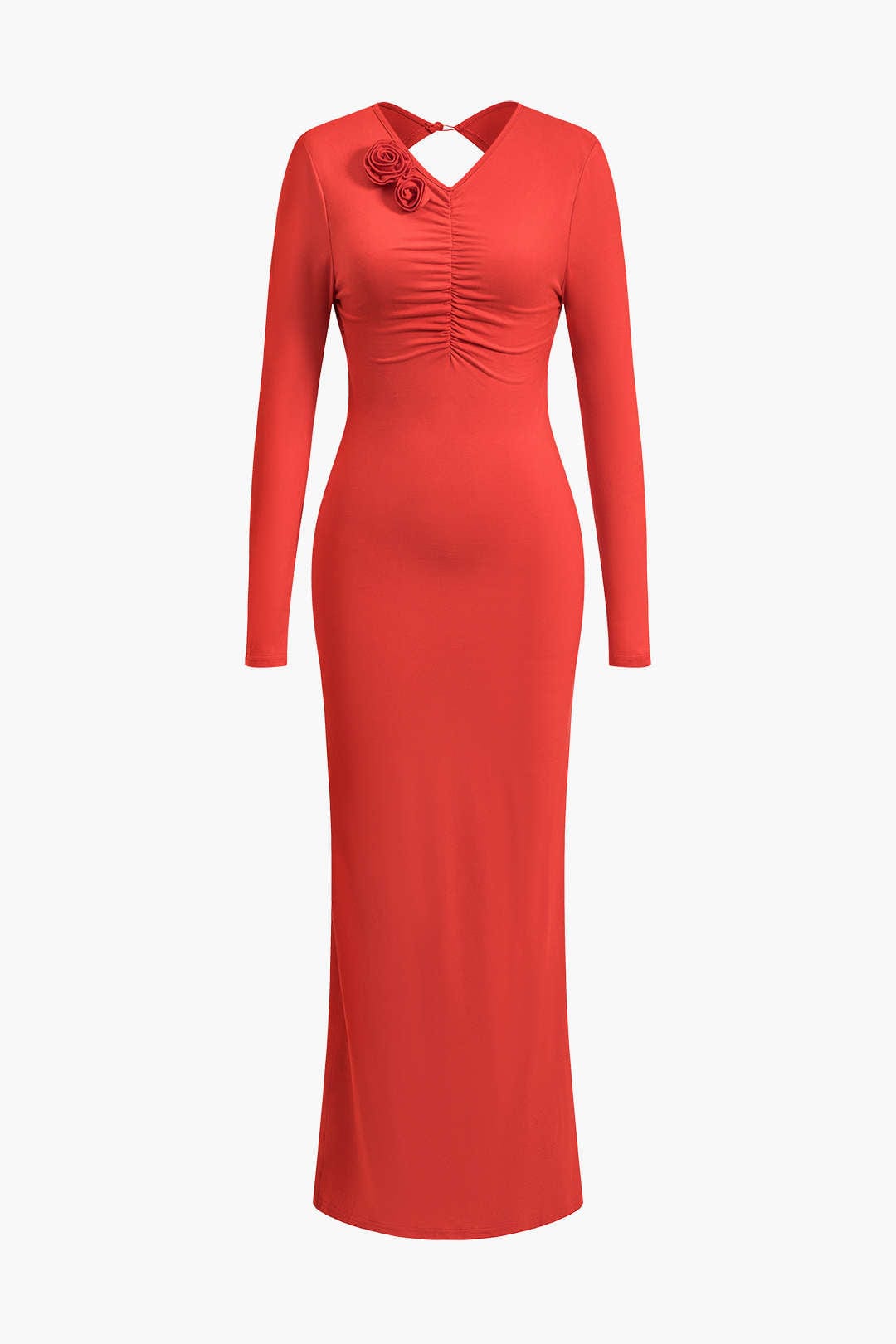 Clothilde | Elegantes Rückenfrei Langarm-Maxikleid mit Blumendetail