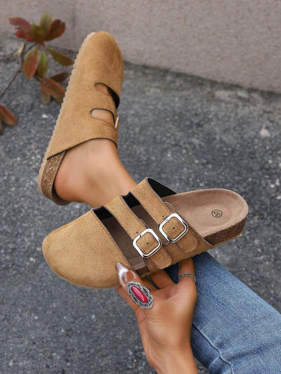 Romy – Schwarze Damen Slip-On Schuhe Mit Fransen Und Schnalle