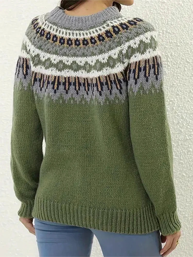 Norweger Grobstrickpullover Damen | Rundhals Mit Fair Isle Muster
