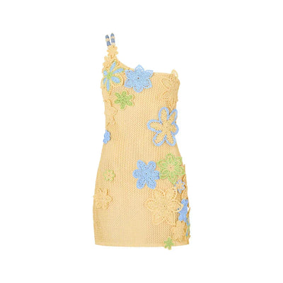 Gehäkeltes Sommer-Minikleid mit Blumenstickerei für Damen – Nari