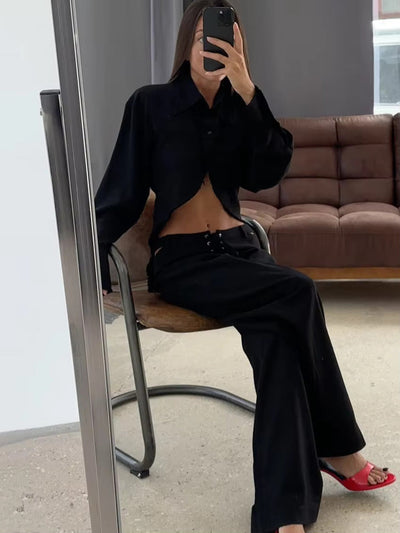 Luftig & Stylisch Zweiteiler aus Leinen mit Langarmshirt und Hose Damen – Nayela