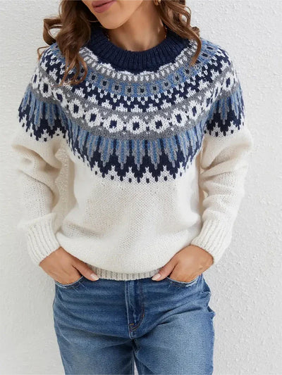 Norweger Grobstrickpullover Damen | Rundhals Mit Fair Isle Muster