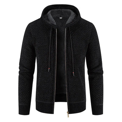 Gefütterte Herren Strickjacke Mit Kapuze | Winterjacke Mit Reißverschluss