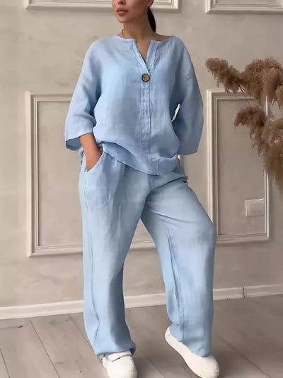 Luftiges & Stylisches Sommer-Set mit Bluse & Weithose aus Leinen – Melina