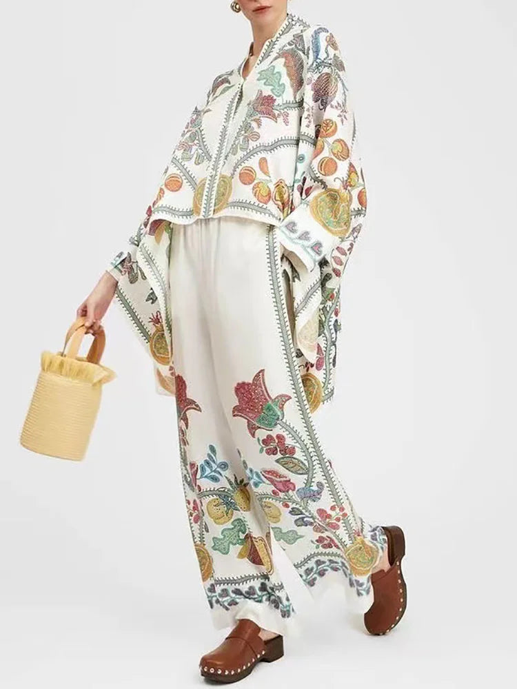 Zweiteiliges Damen Leinen Streetwear-Set Mit Ethno-Print – Samira