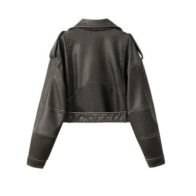 Klassische Cropped Biker Lederjacke