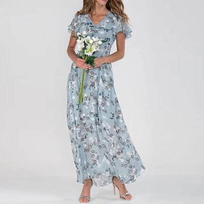 Elvianne – Lange Sommerkleid mit Lebhaftem Blumenmuster