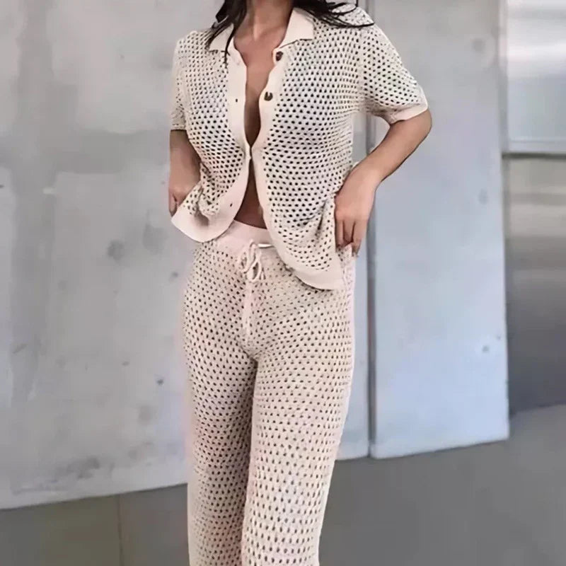 Luftiges & Stylisches Sommer-Set mit Cut-Outs und langer Hose für Damen – Liora