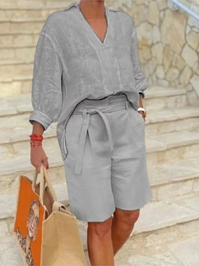 Luftig & Stylisch Zweiteiler aus Leinen mit Bluse & Shorts Damen – Malea