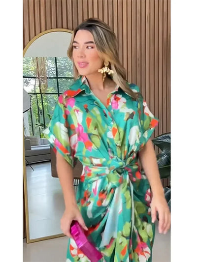 Valentina - Blumiges Knopfleisten-Maxi-Hemdkleid