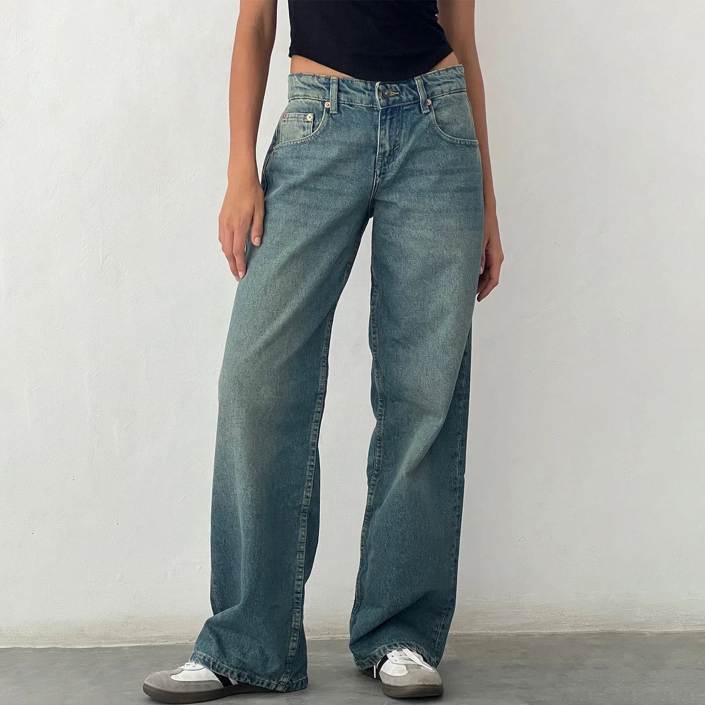 Damen-Weitbein-Jeans im Vintage-Look