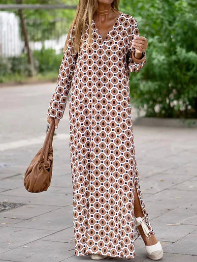 Almira - Lässiges bedrucktes Langarm-Maxikleid