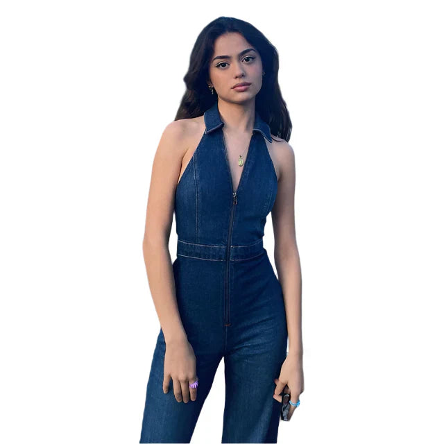 Katelyn - V-Ausschnitt Denim-Jumpsuit