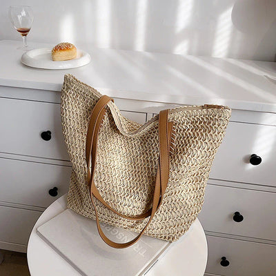 Boho Strohtasche Damen – Handgefertigte Große Strandtasche
