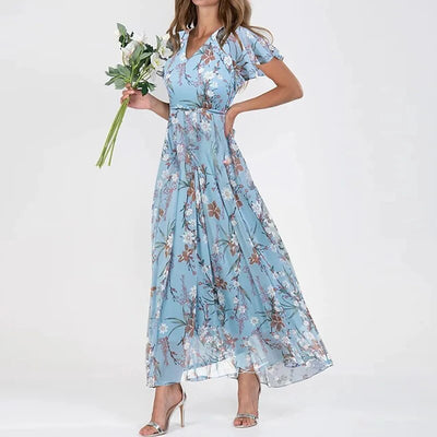 Elvianne – Langes Sommerkleid mit Lebendigen Blumenmuster
