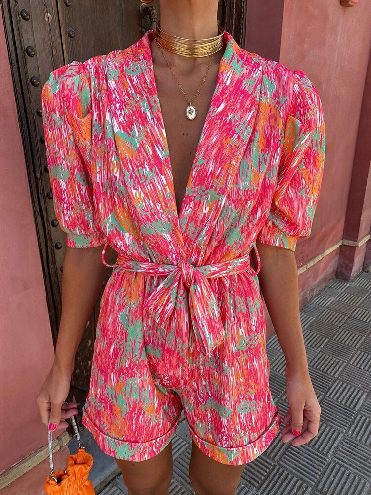 Trendiger Festival-Print Playsuit mit Gürtel – Leona