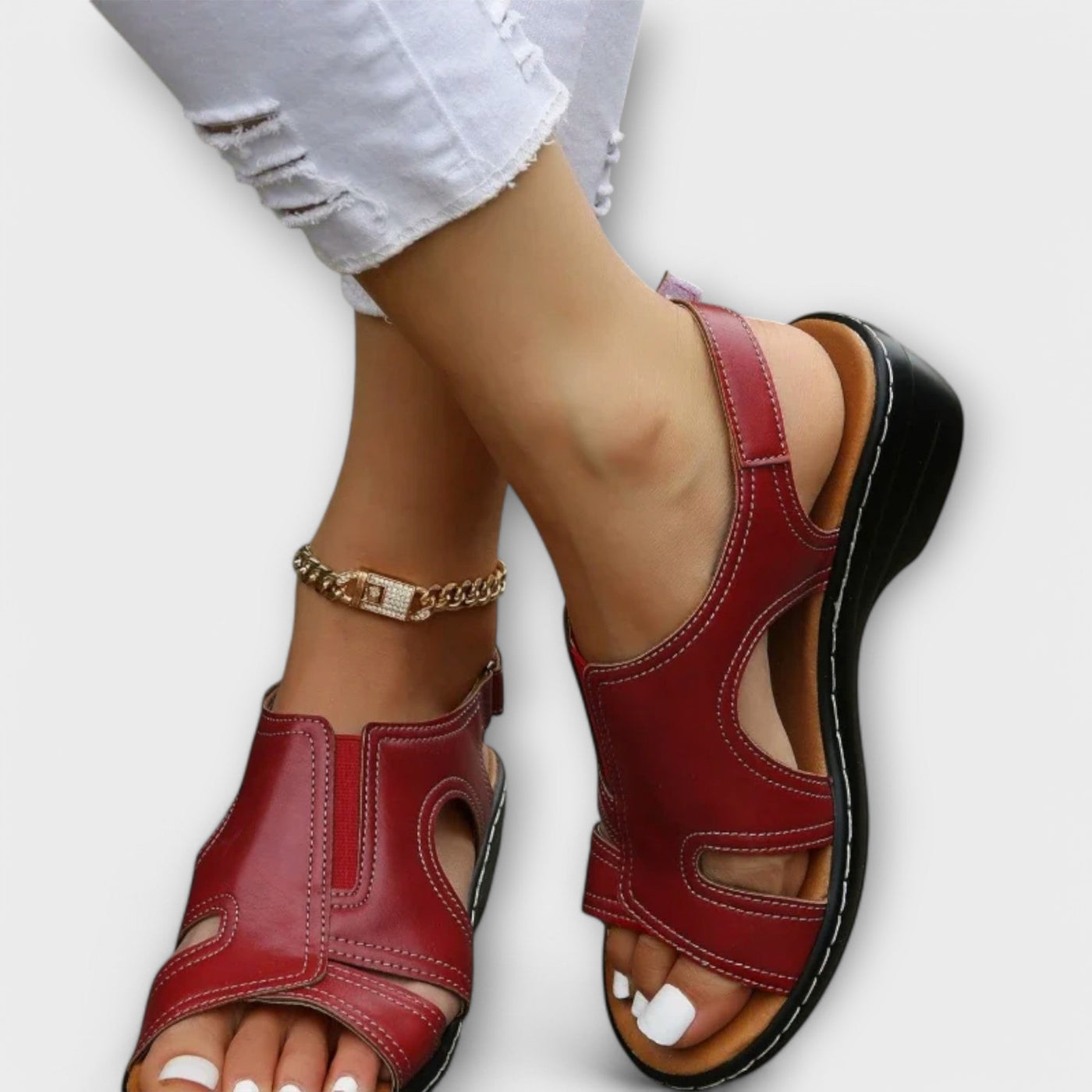 Christina - Orthopädische Ledersandalen mit Komfortabsatz