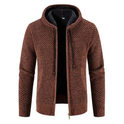 Gefütterte Herren Strickjacke Mit Kapuze | Winterjacke Mit Reißverschluss