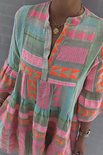 Ava - Schickes V-Ausschnitt Baumwoll-Hanf Sommerkleid