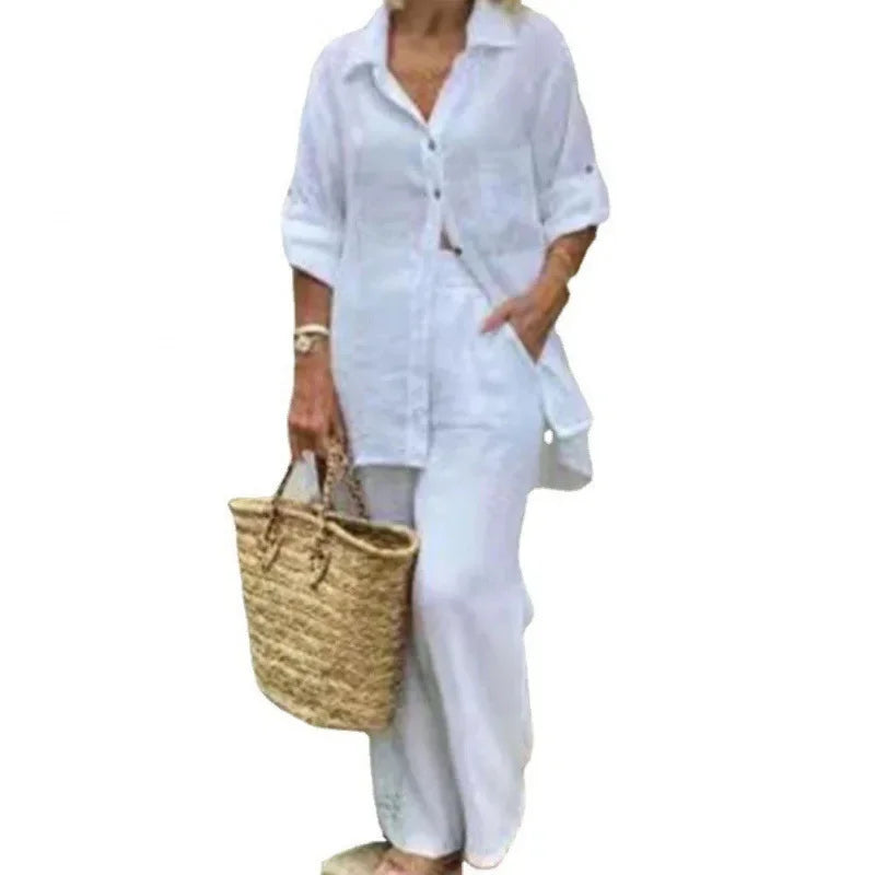 Luftig & Stylisch Oversized Leinen-Kombi mit Bluse und Hose Damen – Amaris