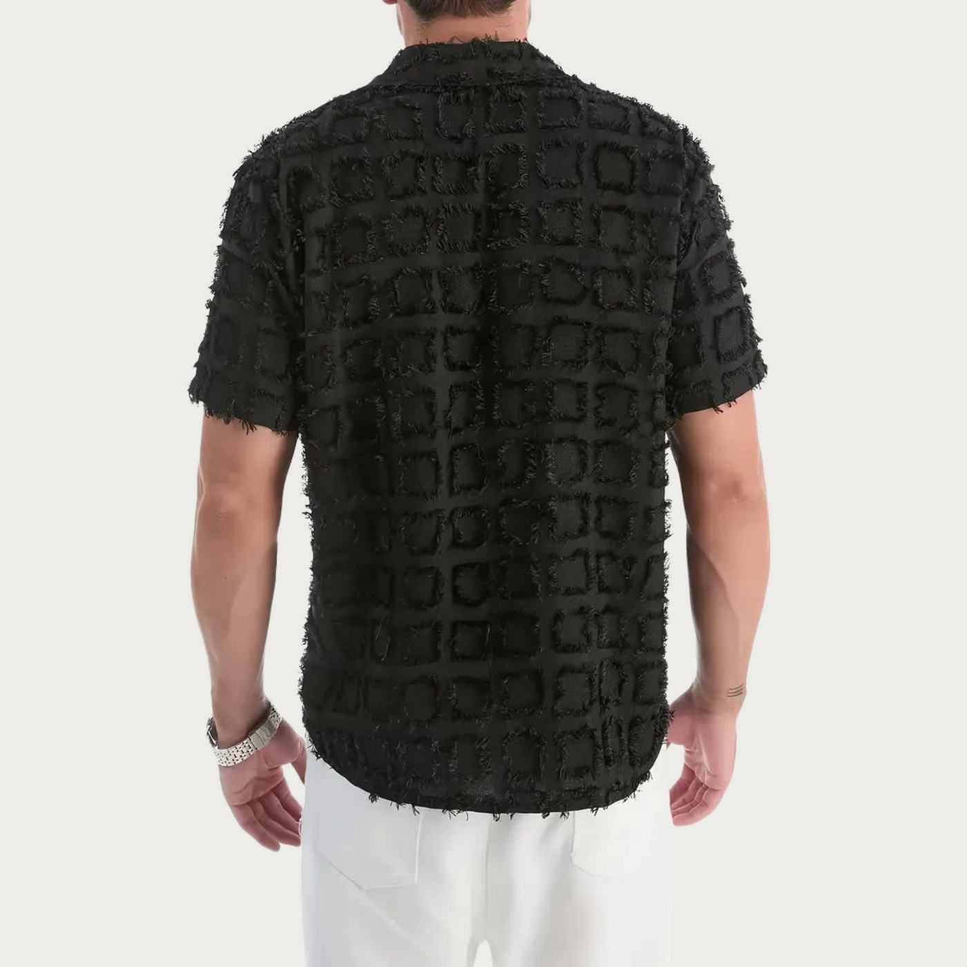 Lorenzo - Schwarz kariertes Herrenhemd mit Quastenverzierung