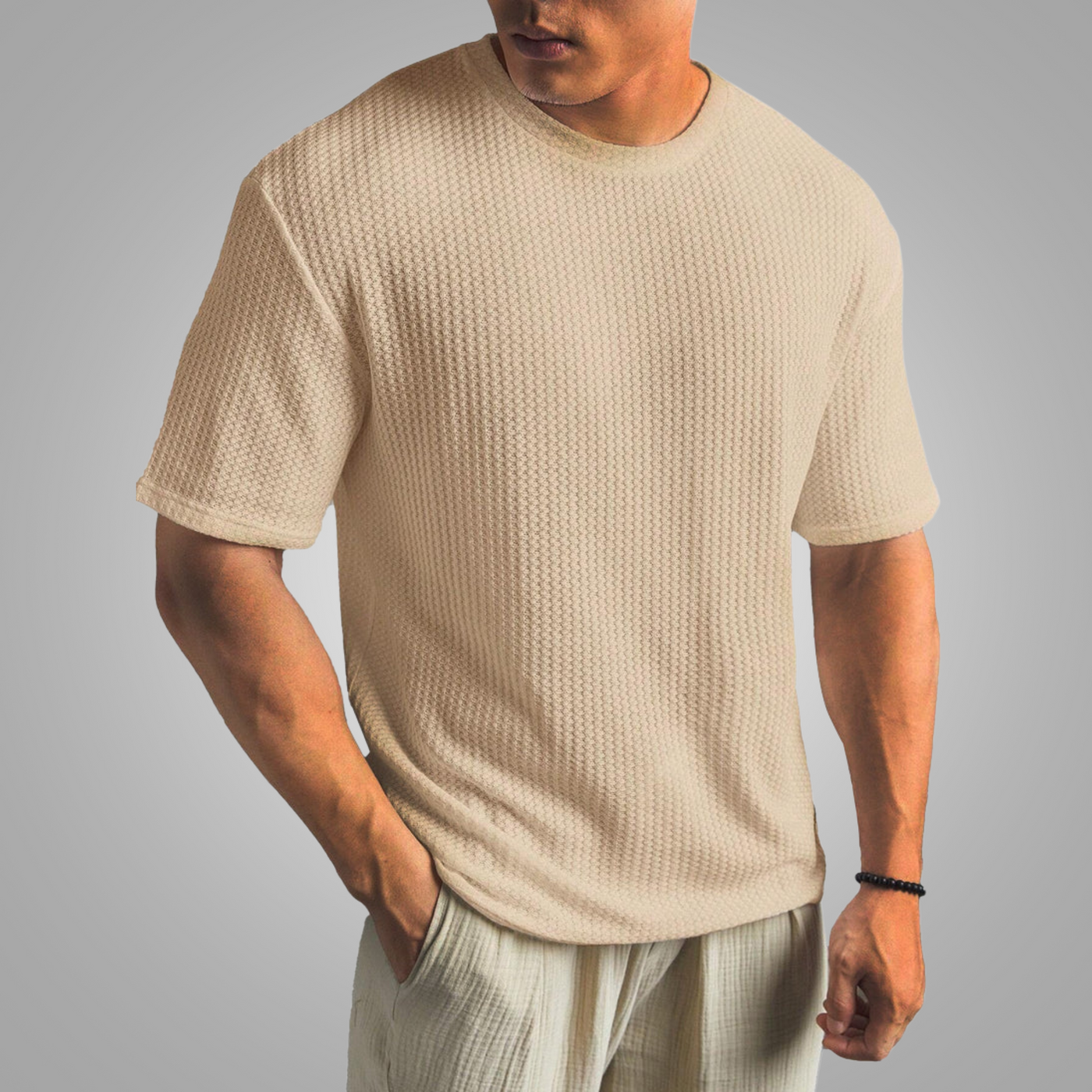 Baxter - Waffelgestricktes T-Shirt mit überschnittener Schulter