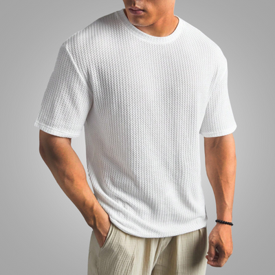 Baxter - Waffelgestricktes T-Shirt mit überschnittener Schulter