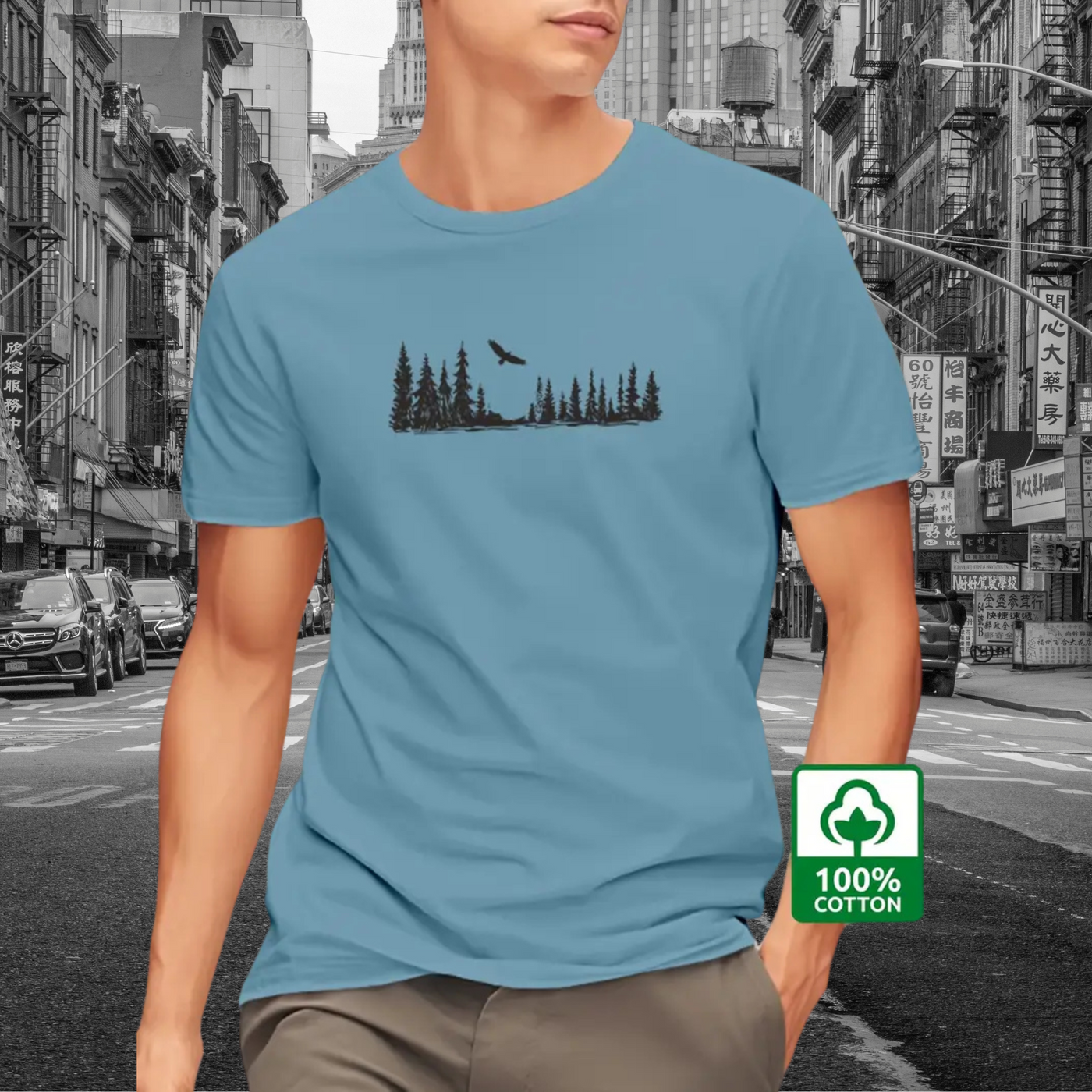 Arthur - T-Shirt für Herren aus 100 % Baumwolle mit Wald-Grafikdruck