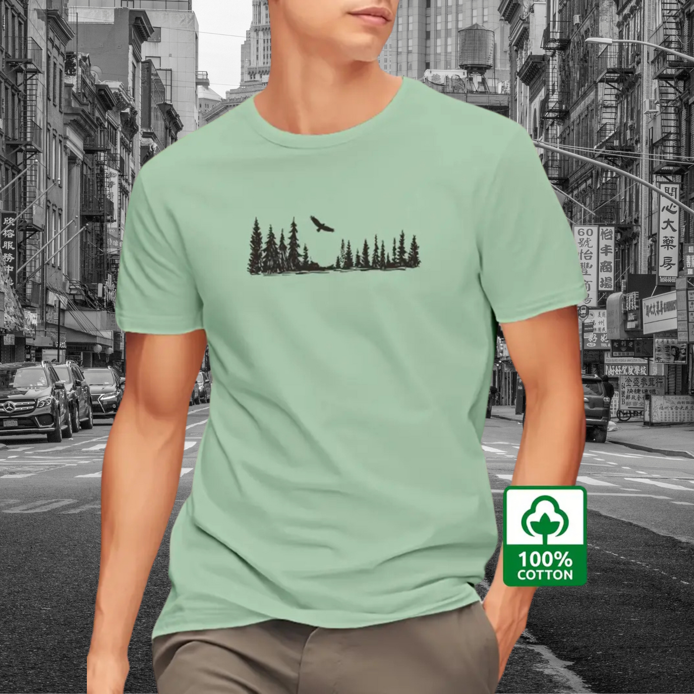 Arthur - T-Shirt für Herren aus 100 % Baumwolle mit Wald-Grafikdruck