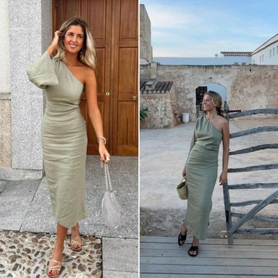 Camille Midi-Kleid mit einem Ärmel – Schickes asymmetrisches Kleid