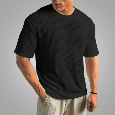 Baxter - Waffelgestricktes T-Shirt mit überschnittener Schulter