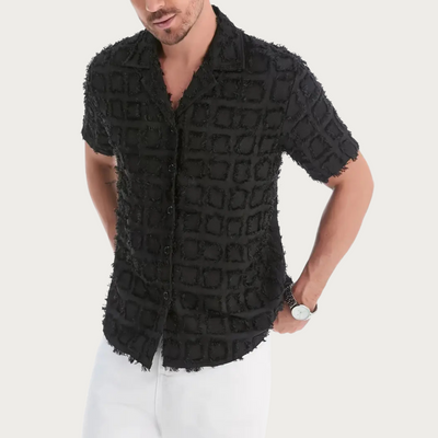 Lorenzo - Schwarz kariertes Herrenhemd mit Quastenverzierung