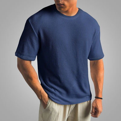 Baxter - Waffelgestricktes T-Shirt mit überschnittener Schulter