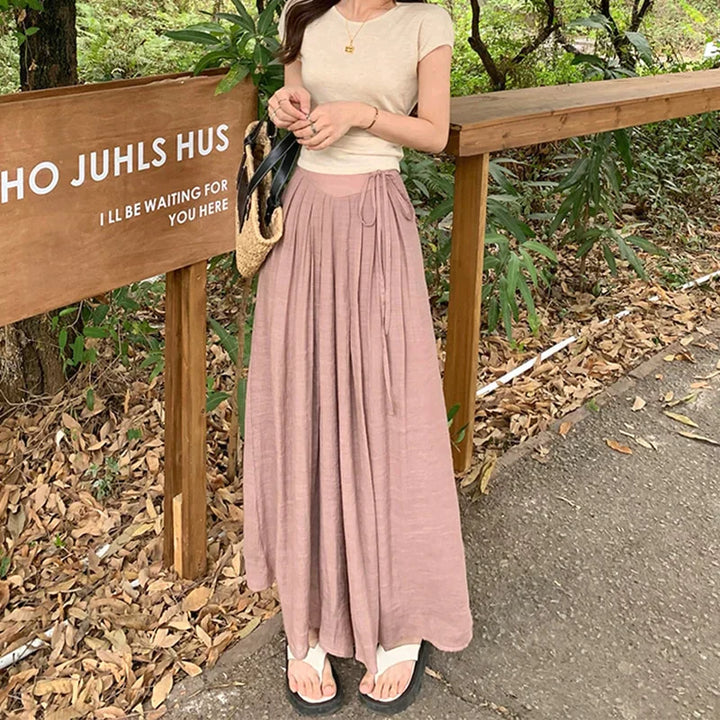 Anna - rosa maxi-leinenrock