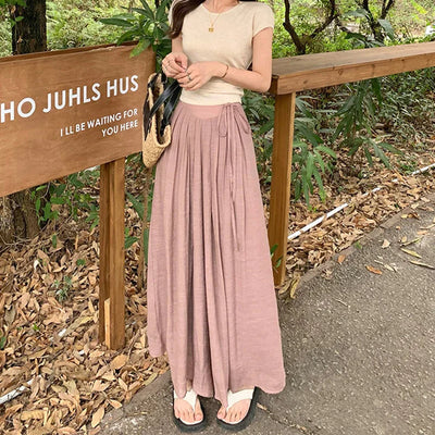 Anna - rosa maxi-leinenrock