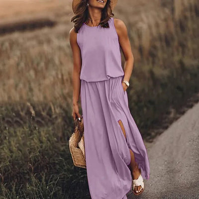 Schwarzes maxi-kleid mit schlitz - Elena