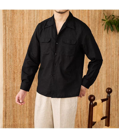 Luftiges Herrenhemd aus Leinen Mit Kubakragen und Langarm – Mateo