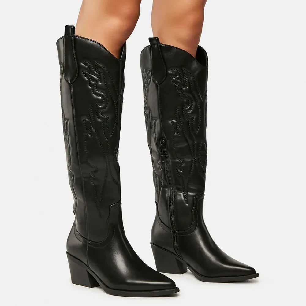 Damen Cowboystiefel kniehoch - Veganes Leder - Westernlook