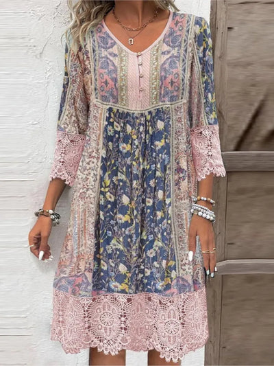 Damen Sommerkleid mit V-Ausschnitt und Blumenmuster