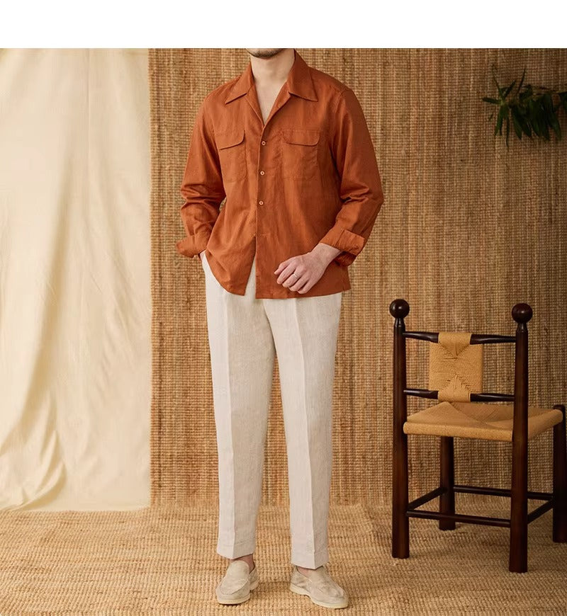 Luftiges Herrenhemd aus Leinen Mit Kubakragen und Langarm – Mateo