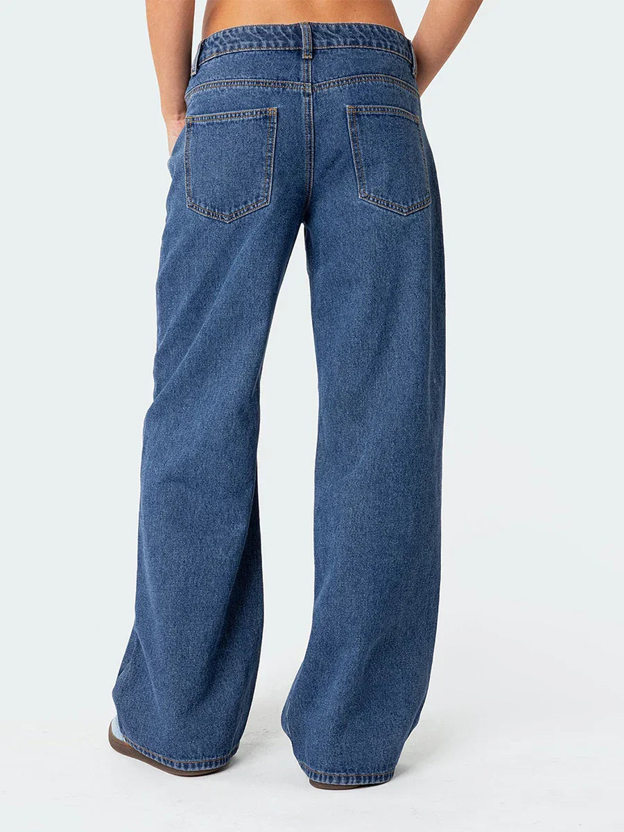 Damen-Weitbein-Jeans in dunkler Vintage-Waschung