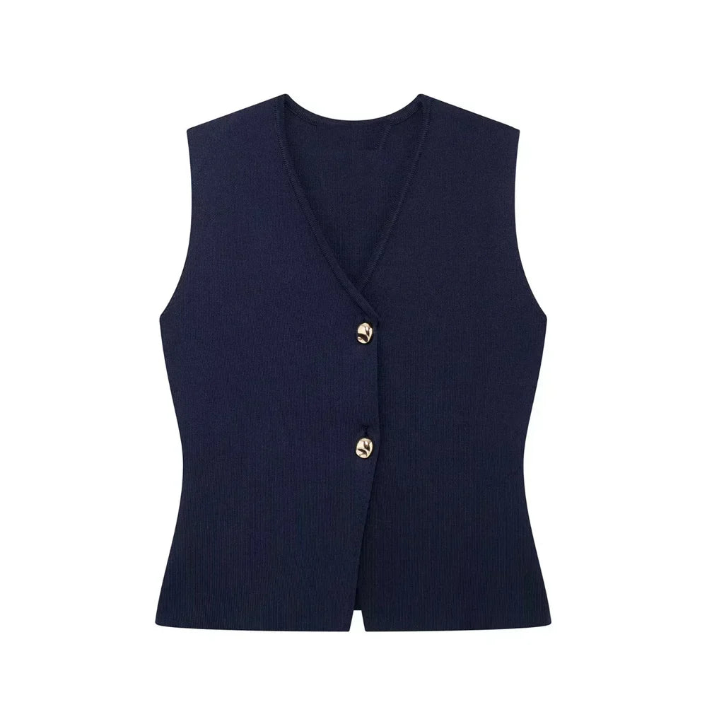 Gilet Top mit V‑Ausschnitt – weiches Stretch, Stockholm‑Chic