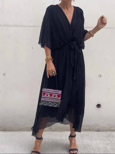 Fiona – grünes chiffon-midikleid mit v-ausschnitt